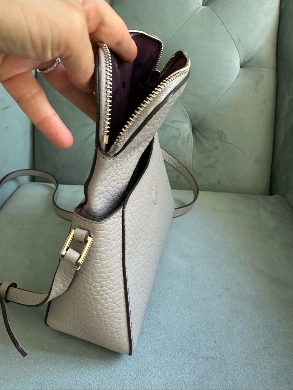 kate spade Pebbled Leather Crossbody Bag in Light Gray - Picture 7 of 17
